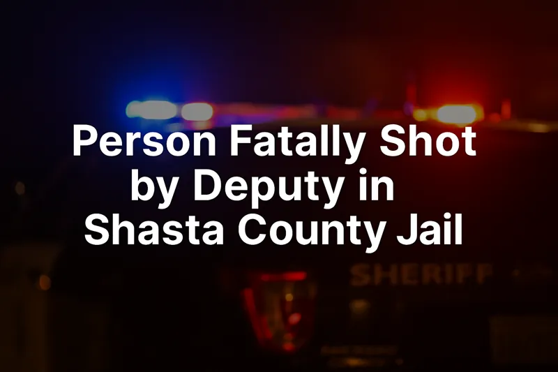 Blurred sheriff patrol car with red and blue lights and bold white text reading “Person Fatally Shot by Deputy in Alpine.”